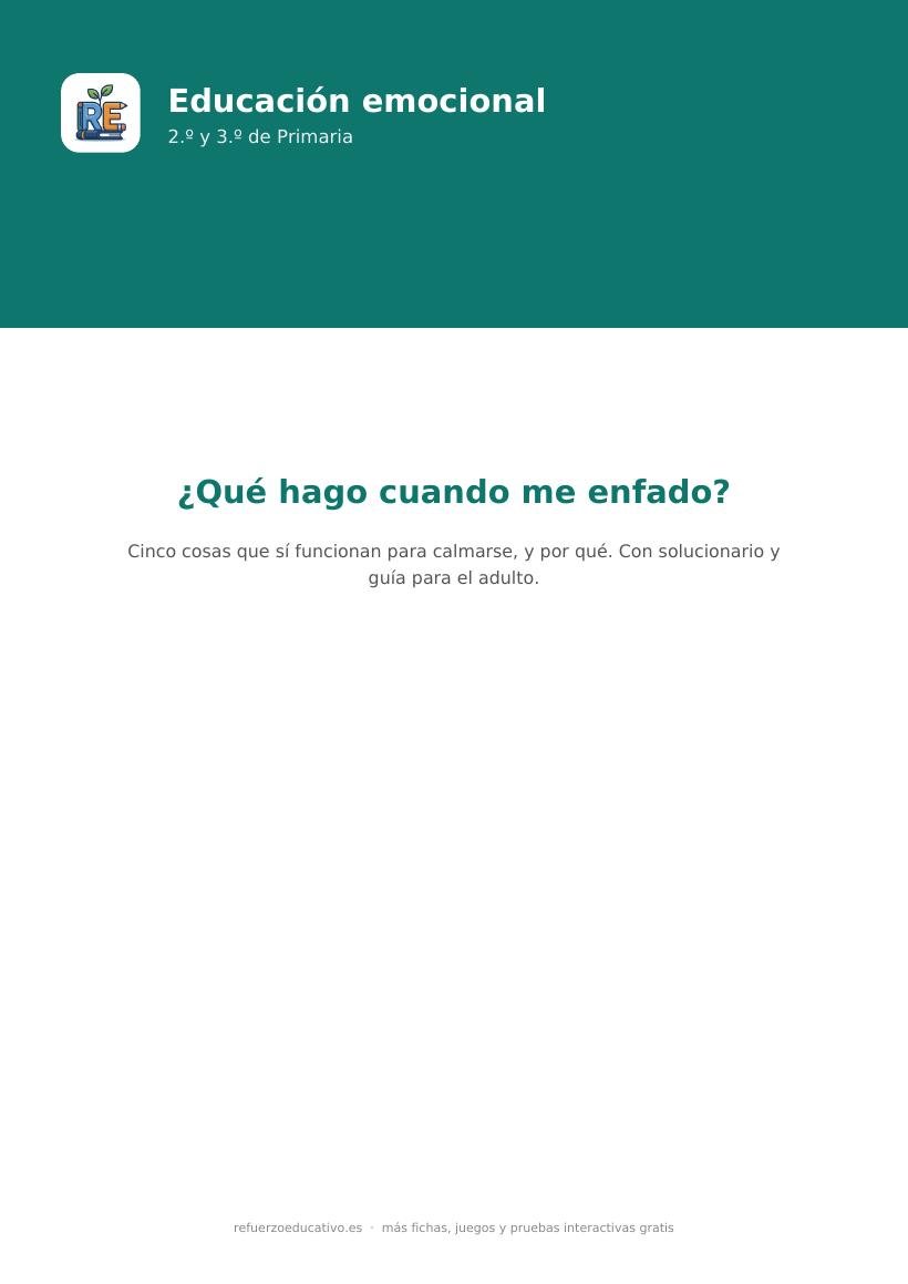Portada de la ficha ¿Qué hago cuando me enfado? Ficha de 2.º y 3.º en PDF de educación emocional