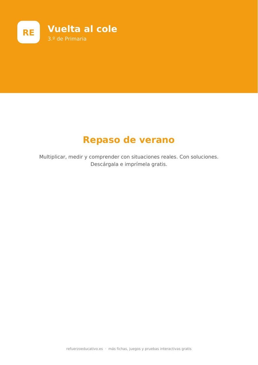 Ficha de repaso de verano de 3.º de Primaria para imprimir