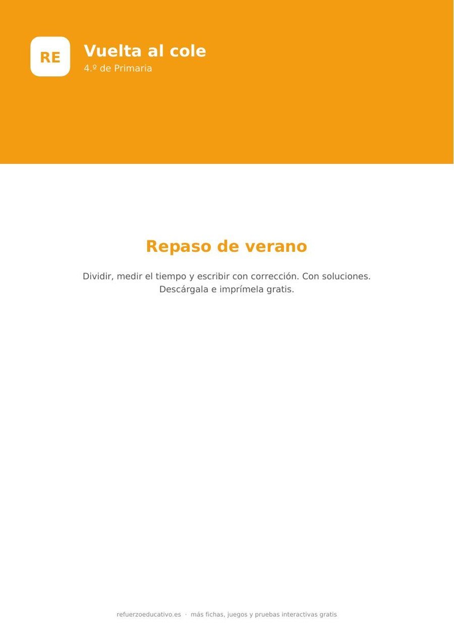 Ficha de repaso de verano de 4.º de Primaria para imprimir