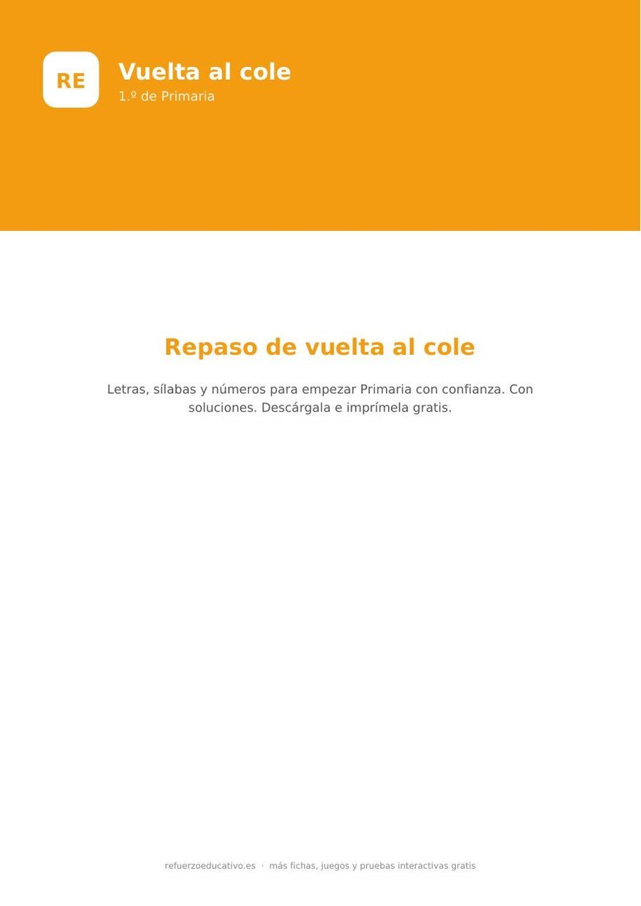 Ficha de repaso de vuelta al cole de 1.º de Primaria para imprimir