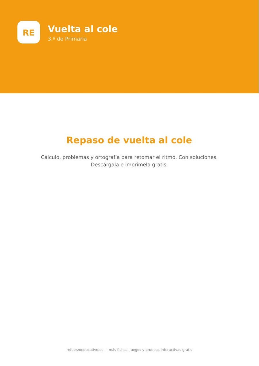 Ficha de repaso de vuelta al cole de 3.º de Primaria para imprimir