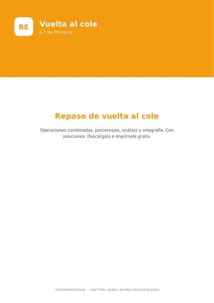 Ficha de repaso de vuelta al cole de 6.º de Primaria para imprimir