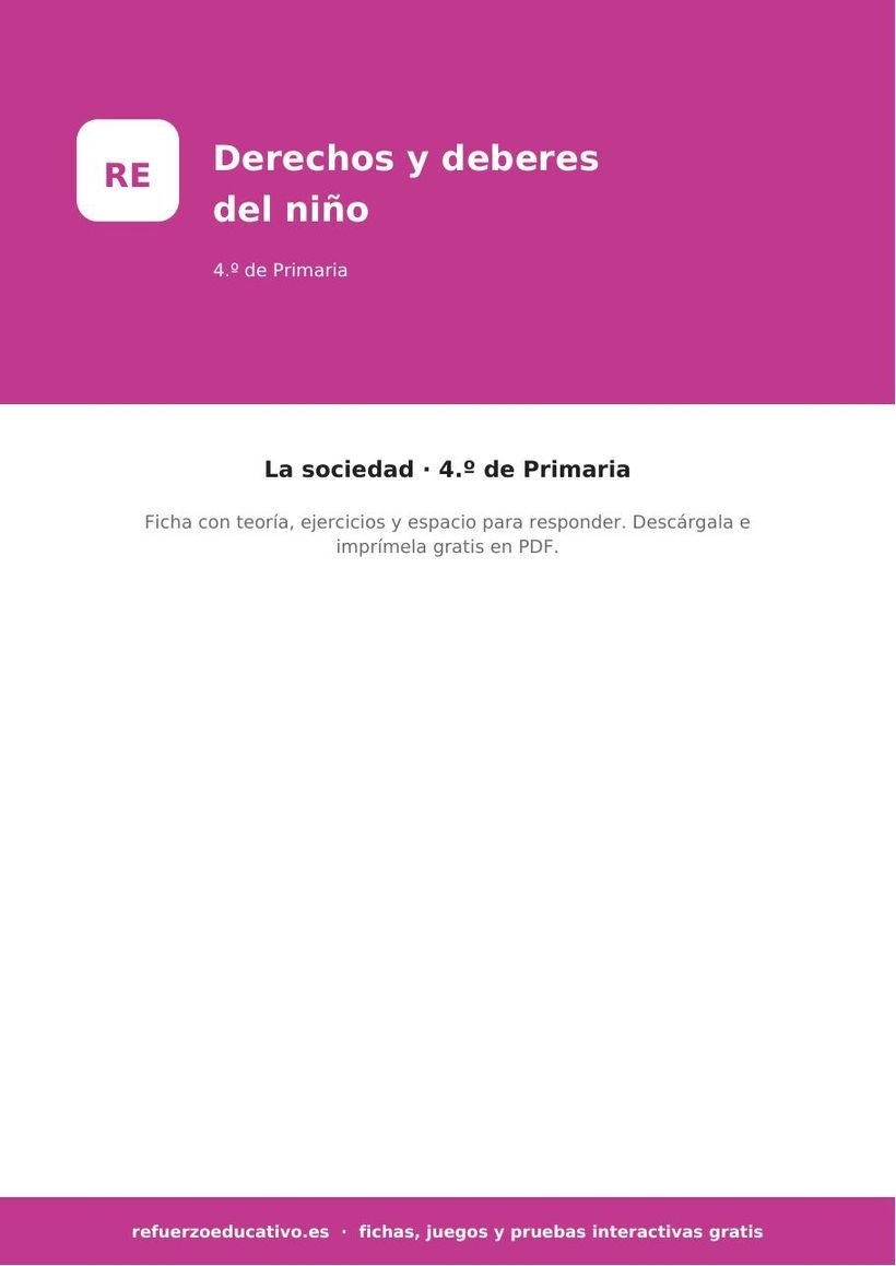 Los derechos y deberes del niño — Ficha 4.º Primaria (PDF) sociales derechos y deberes del nino 4o portada