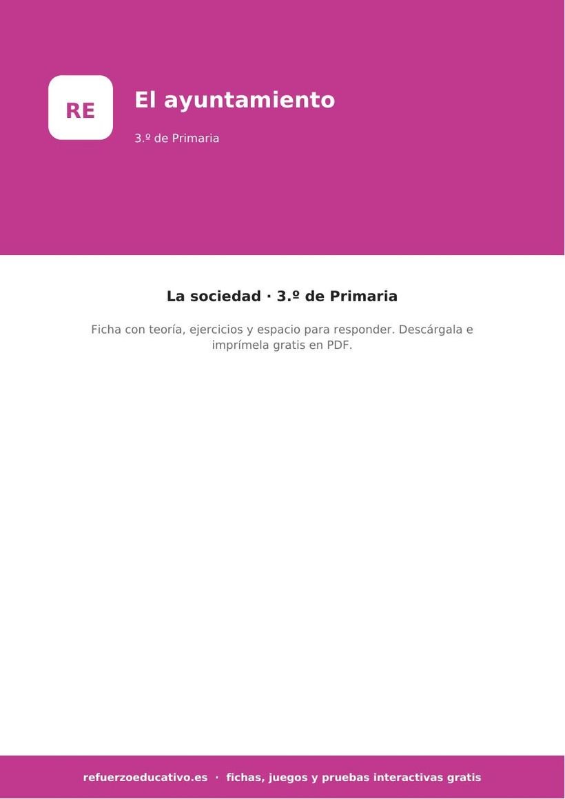 El ayuntamiento — Ficha 3.º Primaria (PDF) sociales el ayuntamiento 3o portada