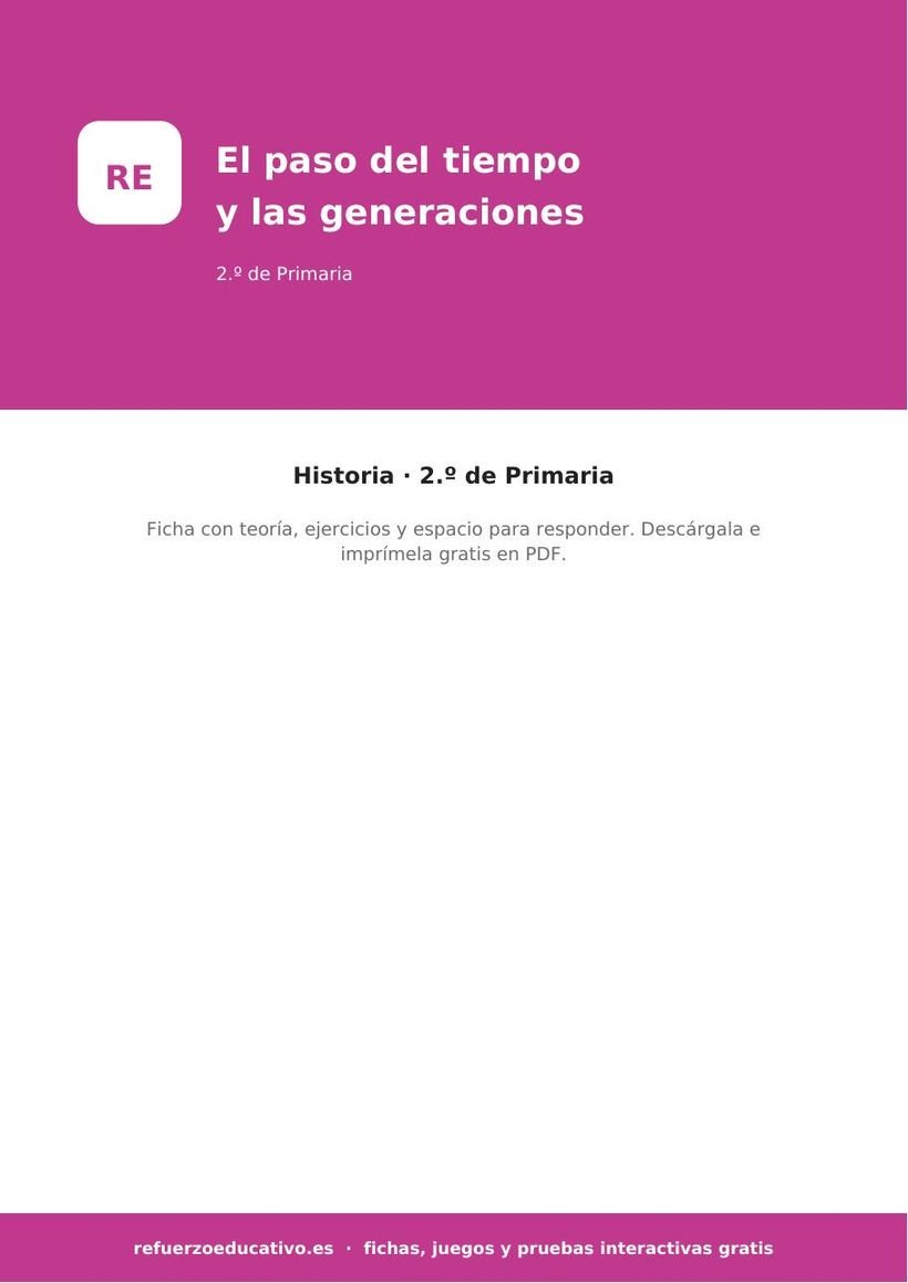 El paso del tiempo y las generaciones — Ficha 2.º Primaria (PDF) sociales el paso del tiempo generaciones 2o portada