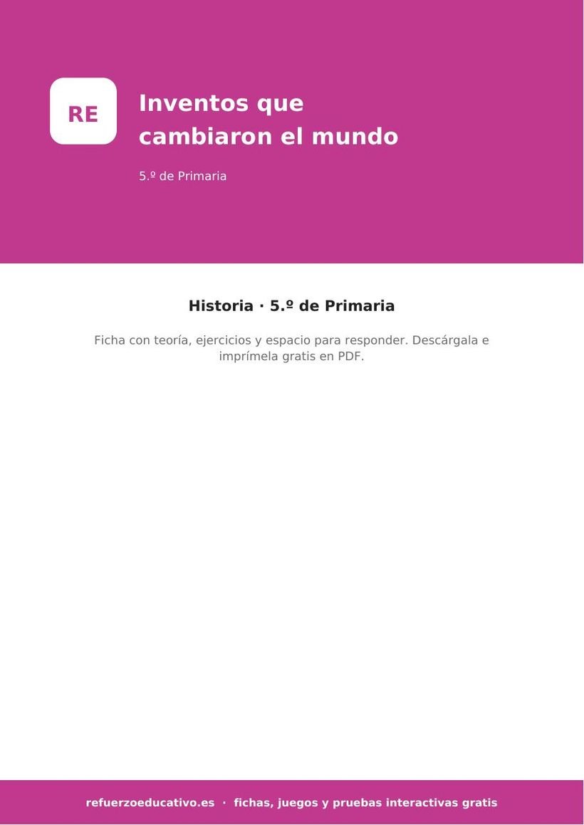 Los inventos que cambiaron el mundo: ficha de Ciencias Sociales para 5.º de Primaria (PDF) sociales inventos que cambiaron el mundo 5o portada