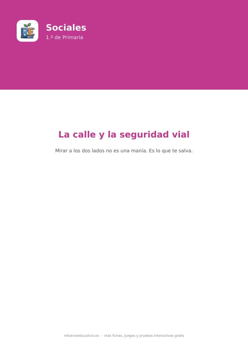 Portada de la ficha de la calle y la seguridad vial para 1.º de Primaria
