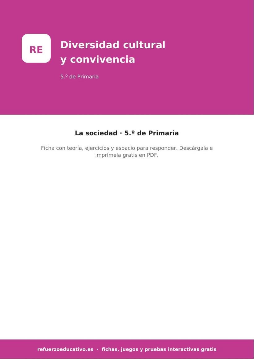 La diversidad cultural y la convivencia: ficha de Ciencias Sociales para 5.º de Primaria (PDF) sociales la diversidad cultural y la convivencia 5o portada