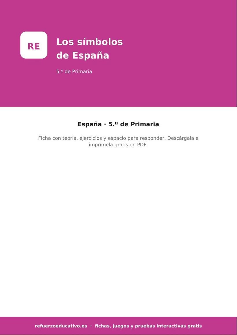 Los símbolos de España: ficha de Ciencias Sociales para 5.º de Primaria (PDF) sociales los simbolos de espana 5o portada