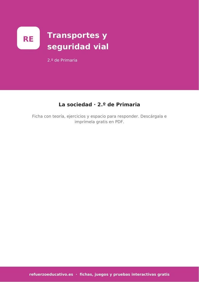Los transportes y la seguridad vial: ficha de Ciencias Sociales para 2.º de Primaria (PDF) sociales los transportes y la seguridad vial 2o portada