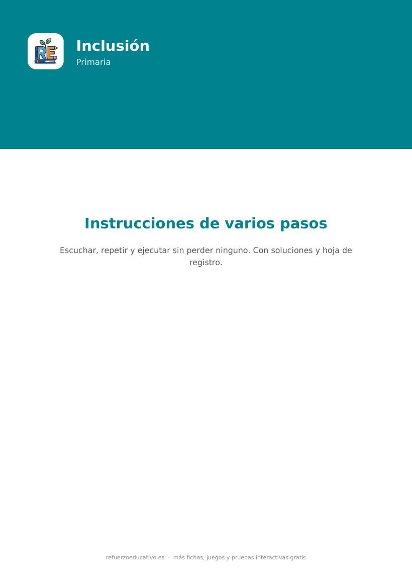 Portada de la ficha Instrucciones de varios pasos, material de inclusión para alumnado con TDAH