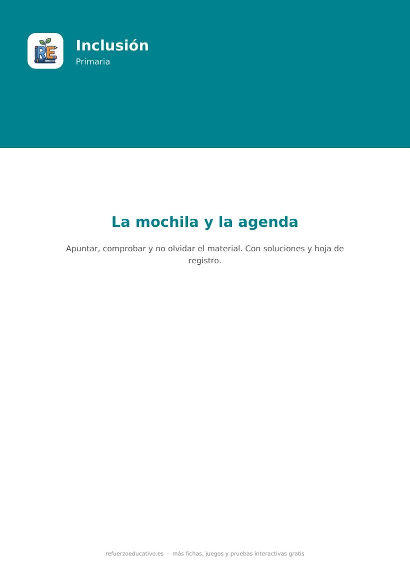 Portada de la ficha La mochila y la agenda, material de inclusión para alumnado con TDAH