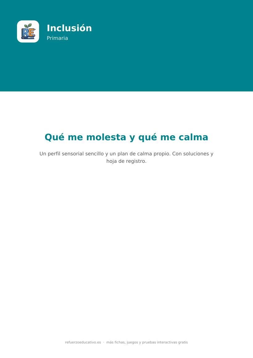 Portada de la ficha Qué me molesta y qué me calma, material sensorial de inclusión para TEA