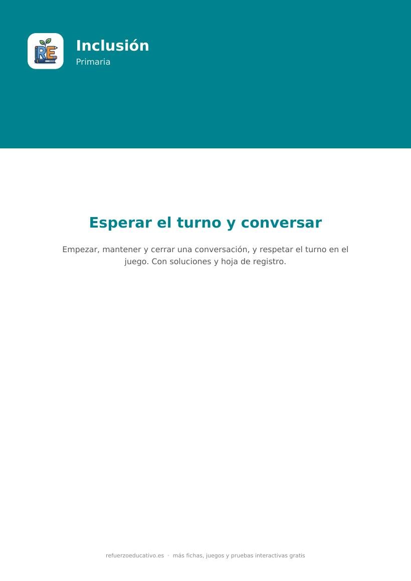 Portada de la ficha Esperar el turno y conversar, material de inclusión para alumnado con TEA