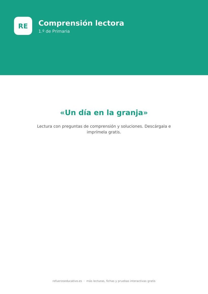 «Un día en la granja»: lectura de comprensión para 1.º de Primaria (PDF) un dia en la granja lectura 1o portada