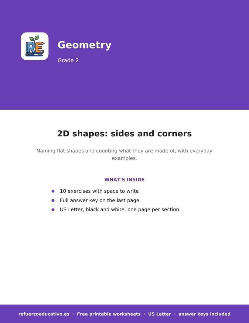 2D shapes: sides and corners worksheet cover