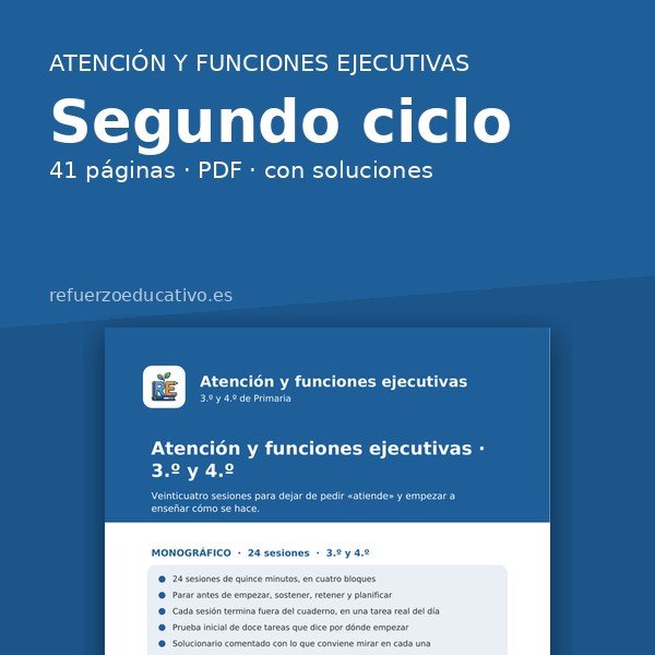 Portada del cuaderno Atención y funciones ejecutivas · Segundo ciclo