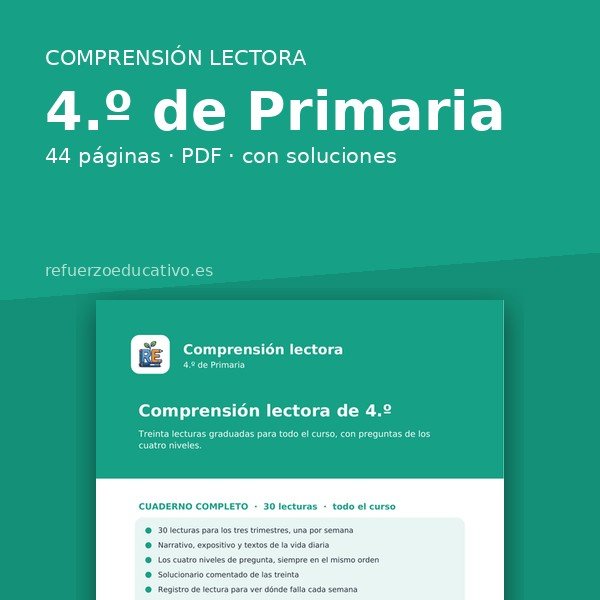 Portada del cuaderno Comprensión lectora de 4.º