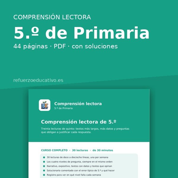 Portada del cuaderno Comprensión lectora de 5.º