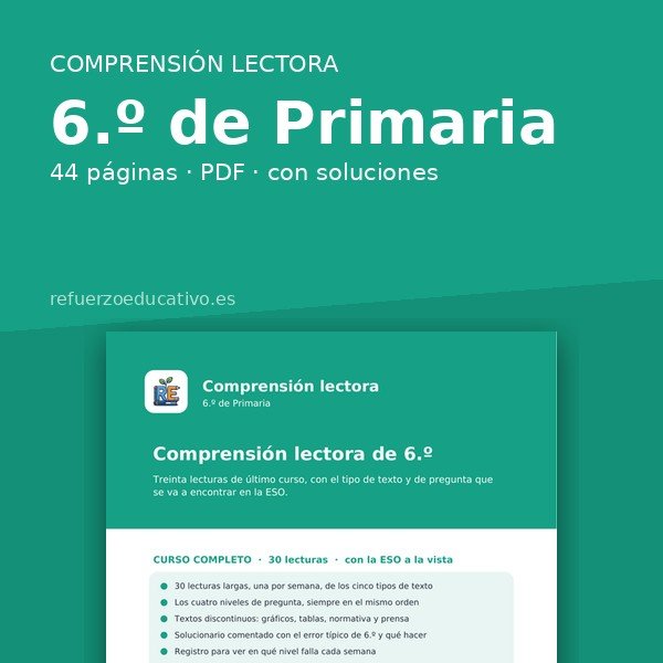 Portada del cuaderno Comprensión lectora de 6.º