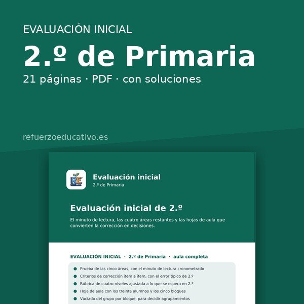 Evaluación inicial de 2.º — cuaderno en PDF de refuerzoeducativo.es