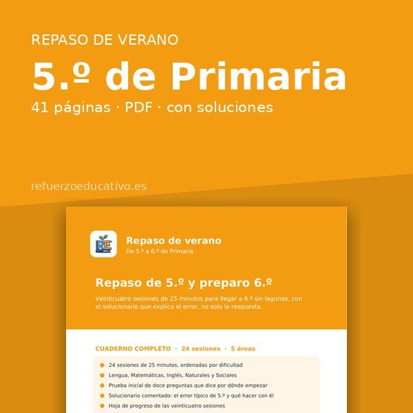 Repaso de verano de 5.º — cuaderno en PDF de refuerzoeducativo.es