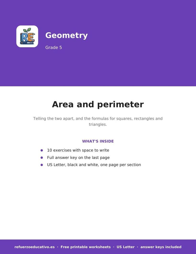 Area and perimeter worksheet cover