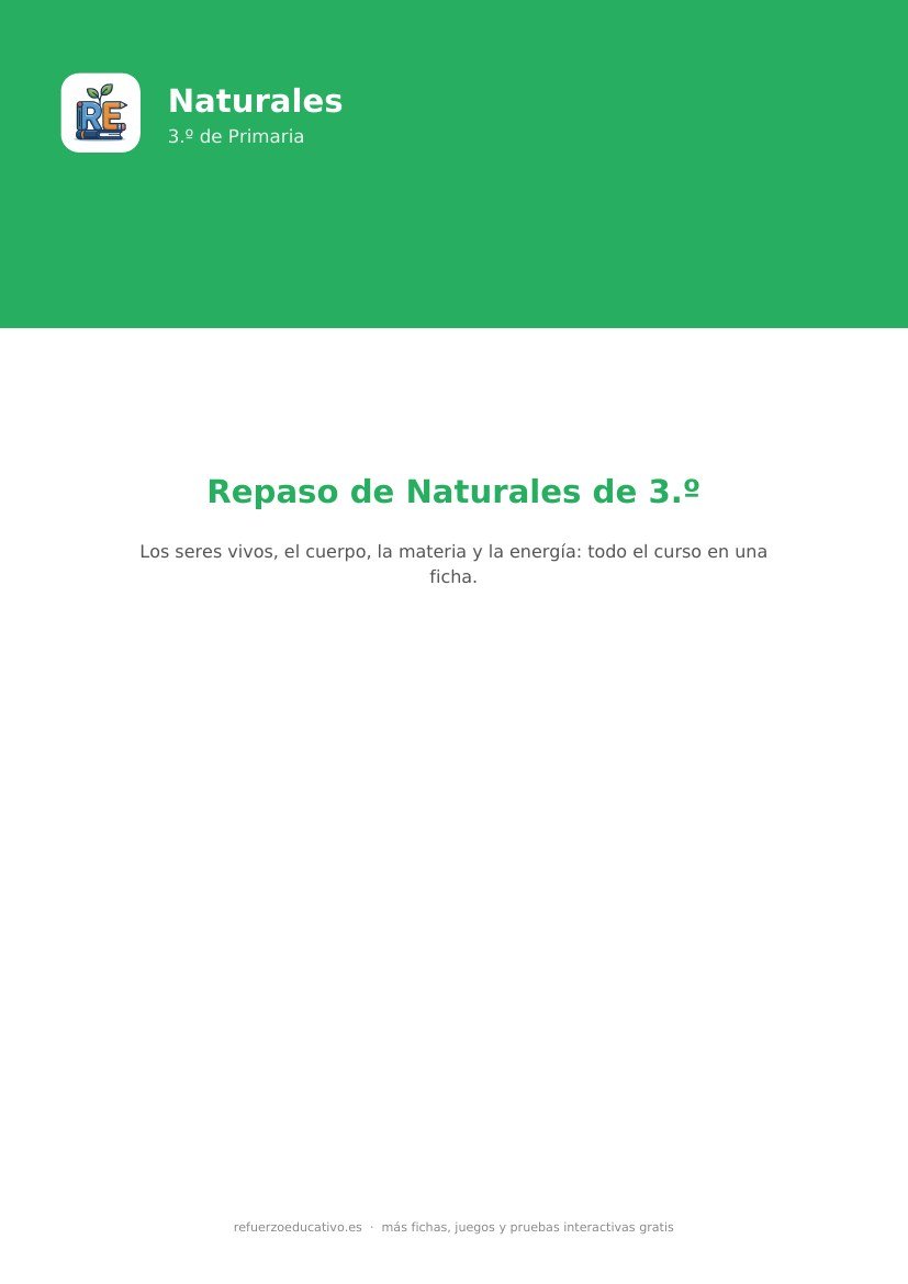 Portada de la ficha: Ciencias Naturales 3.º Primaria — fichas en PDF