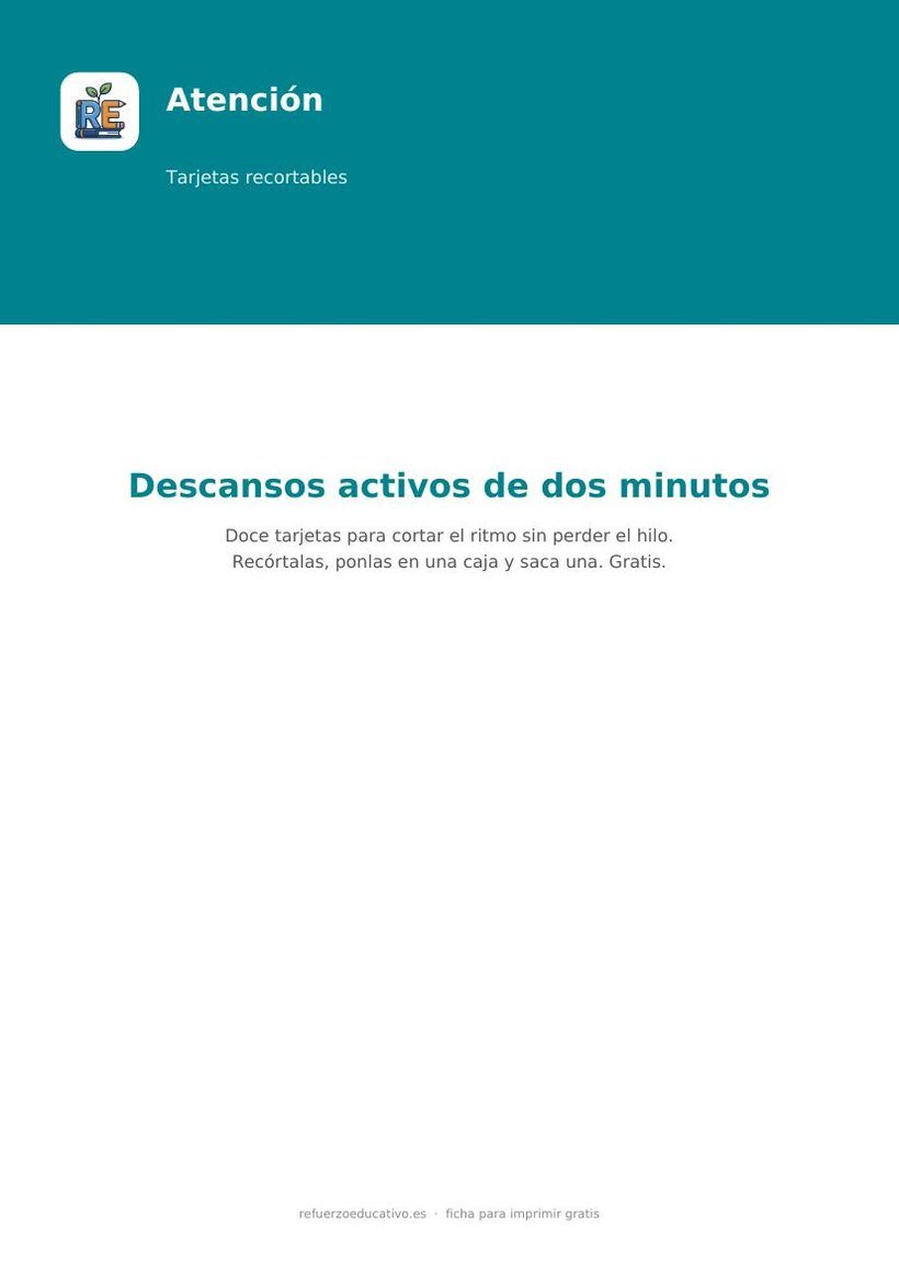 Portada de la ficha: Descansos activos: 12 tarjetas de 2 minutos
