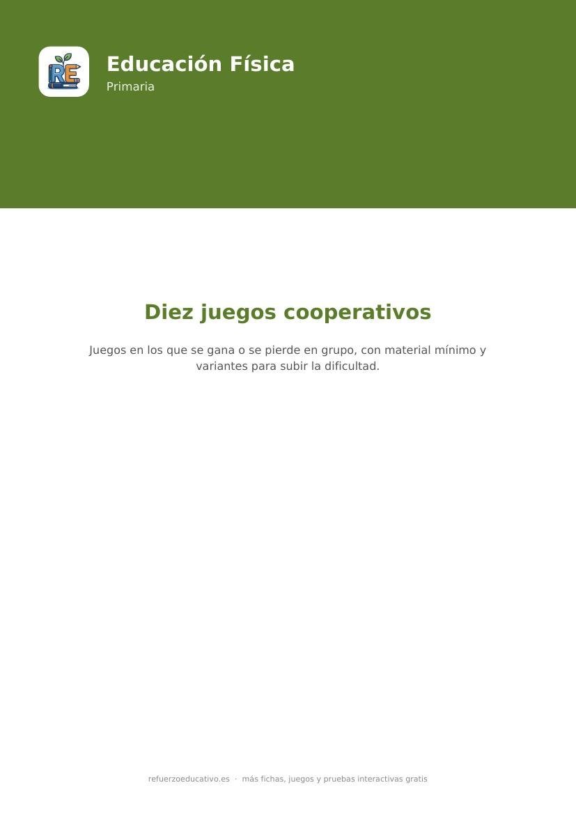 Portada de la ficha de diez juegos cooperativos de Educación Física para Primaria