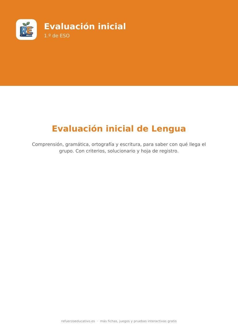 Portada de la evaluación inicial de Lengua de 1.º de ESO