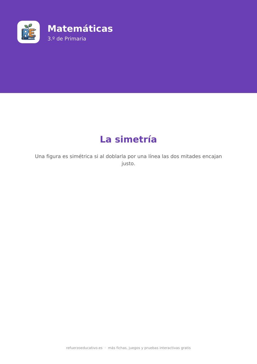 Portada de la ficha: La simetría — Matemáticas 3.º Primaria (PDF)