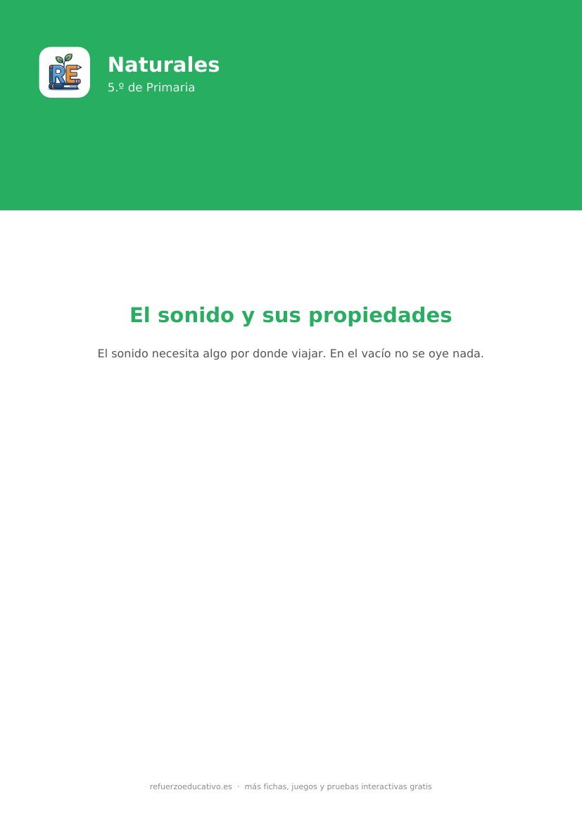 Portada de la ficha: El sonido y sus propiedades — Naturales 5.º Primaria (PDF)