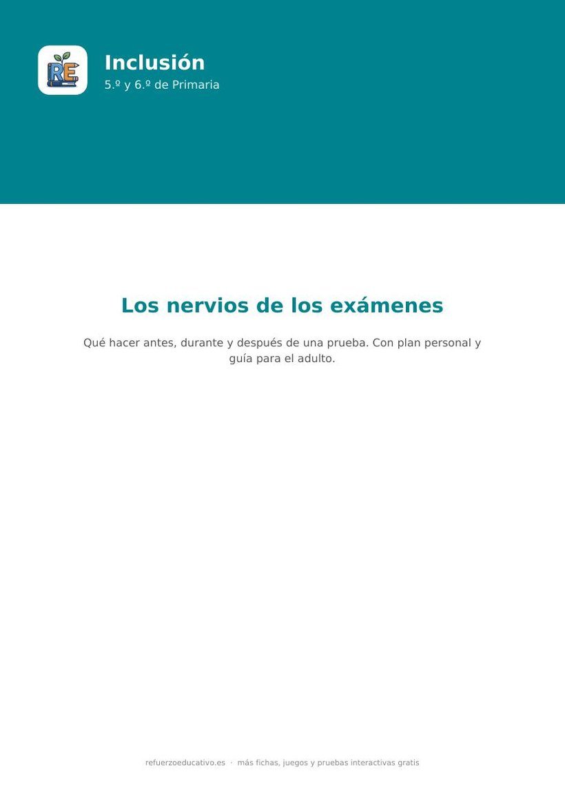 Portada de la ficha nervios examenes 5 6 primaria