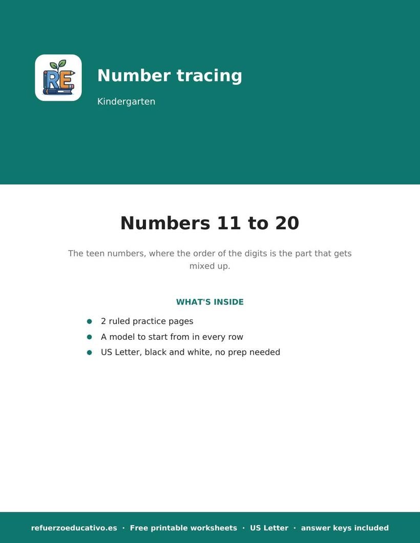 Numbers 11 to 20 worksheet cover