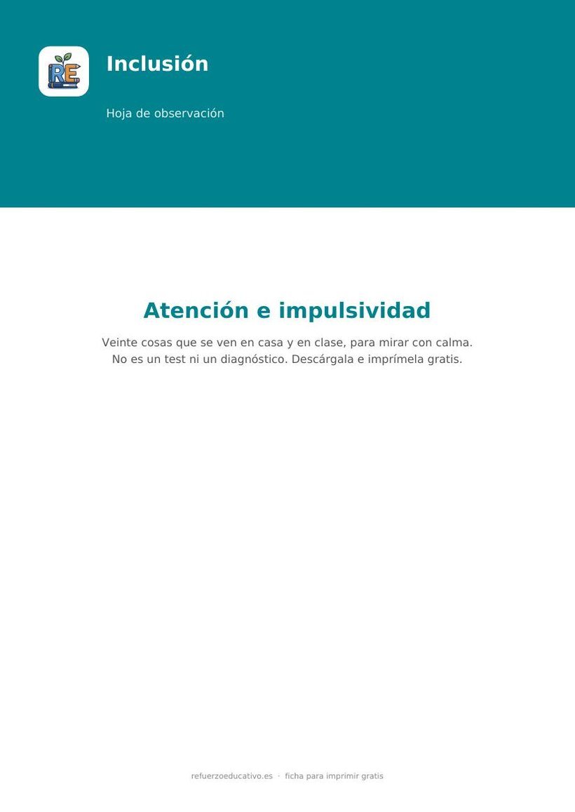 Portada de la ficha: Hoja de observación de atención e impulsividad