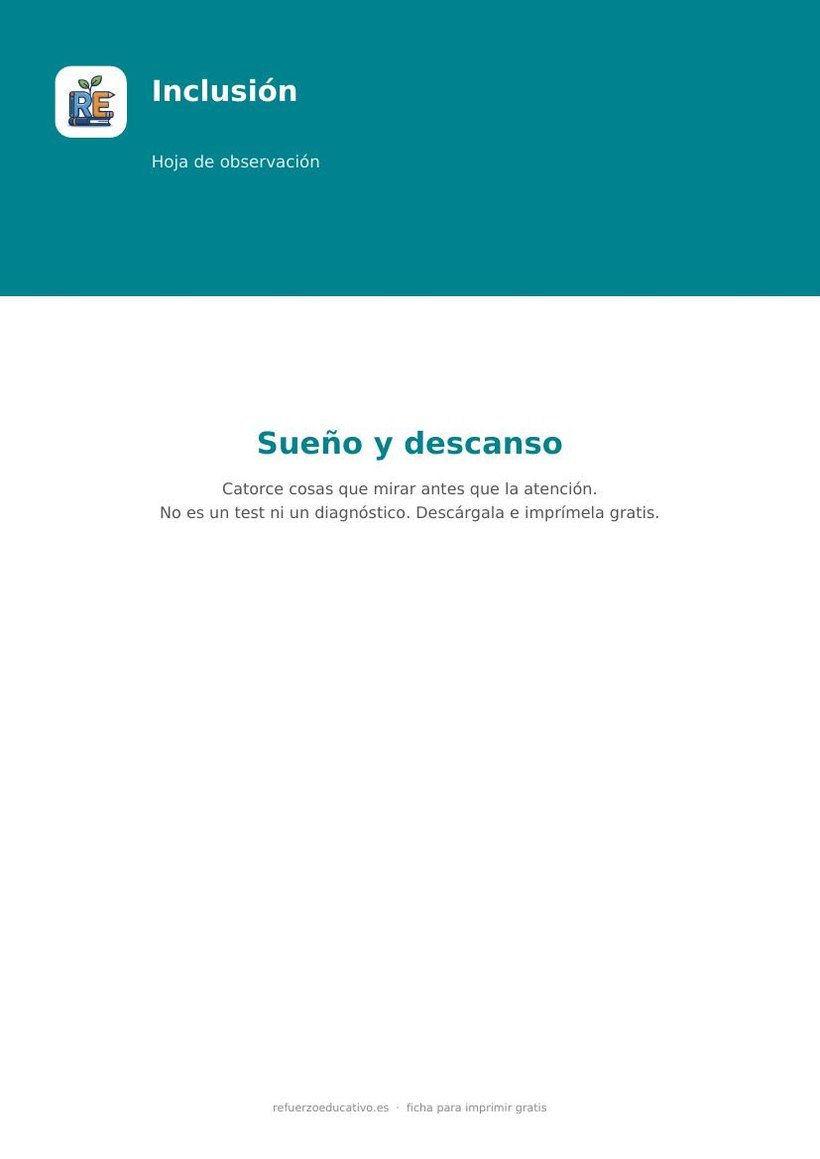 Portada de la ficha: Hoja de observación del sueño en niños
