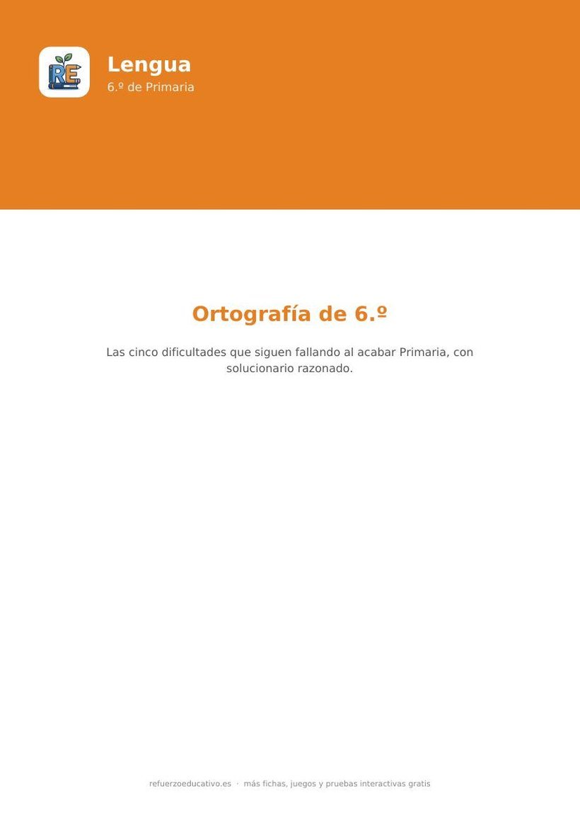 Portada de la ficha ortografia 6 primaria