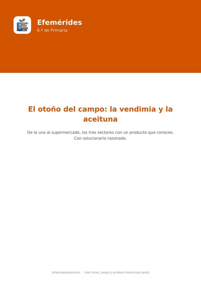 Portada de la ficha de otoño de 6.º de Primaria sobre la vendimia, la aceituna y los tres sectores