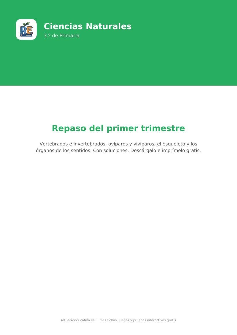 Portada del cuaderno de repaso del primer trimestre de Ciencias Naturales de 3.º de Primaria