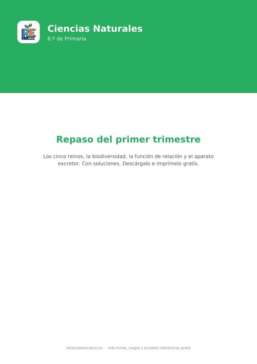 Portada del cuaderno de repaso del primer trimestre de Ciencias Naturales de 6.º de Primaria