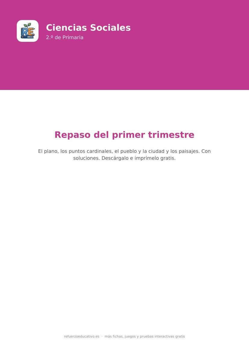 Portada del cuaderno de repaso del primer trimestre de Ciencias Sociales de 2.º de Primaria