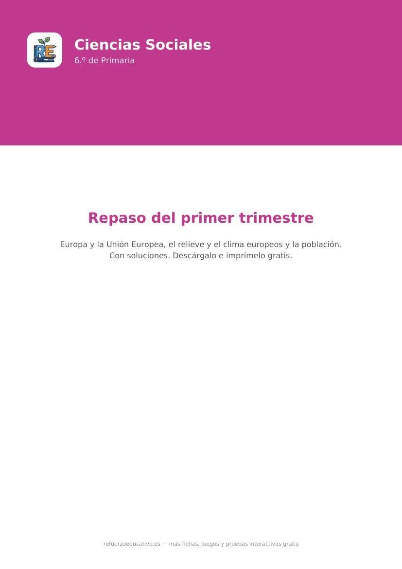 Portada del cuaderno de repaso del primer trimestre de Ciencias Sociales de 6.º de Primaria