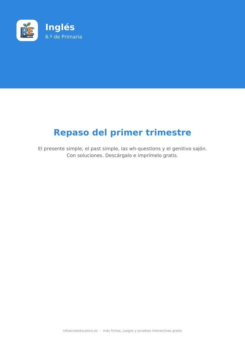 Portada del cuaderno de repaso del primer trimestre de Inglés de 6.º de Primaria