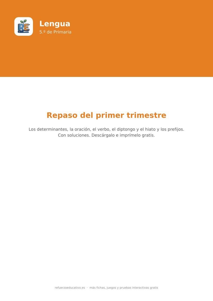 Portada del cuaderno de repaso del primer trimestre de Lengua de 5.º de Primaria