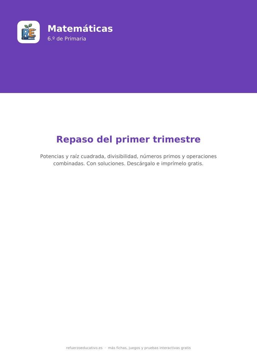 Portada del cuaderno de repaso del primer trimestre de Matemáticas de 6.º de Primaria