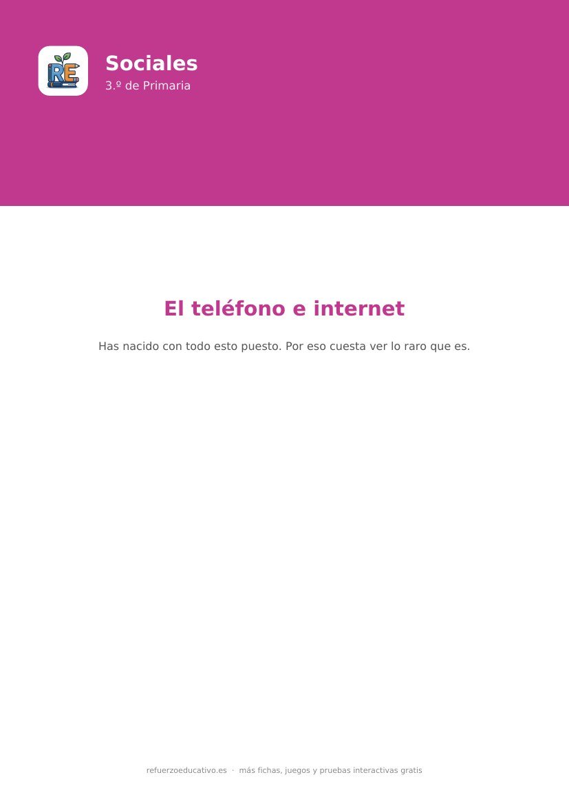 Portada de la ficha: El teléfono e internet — Sociales 3.º Primaria (PDF)