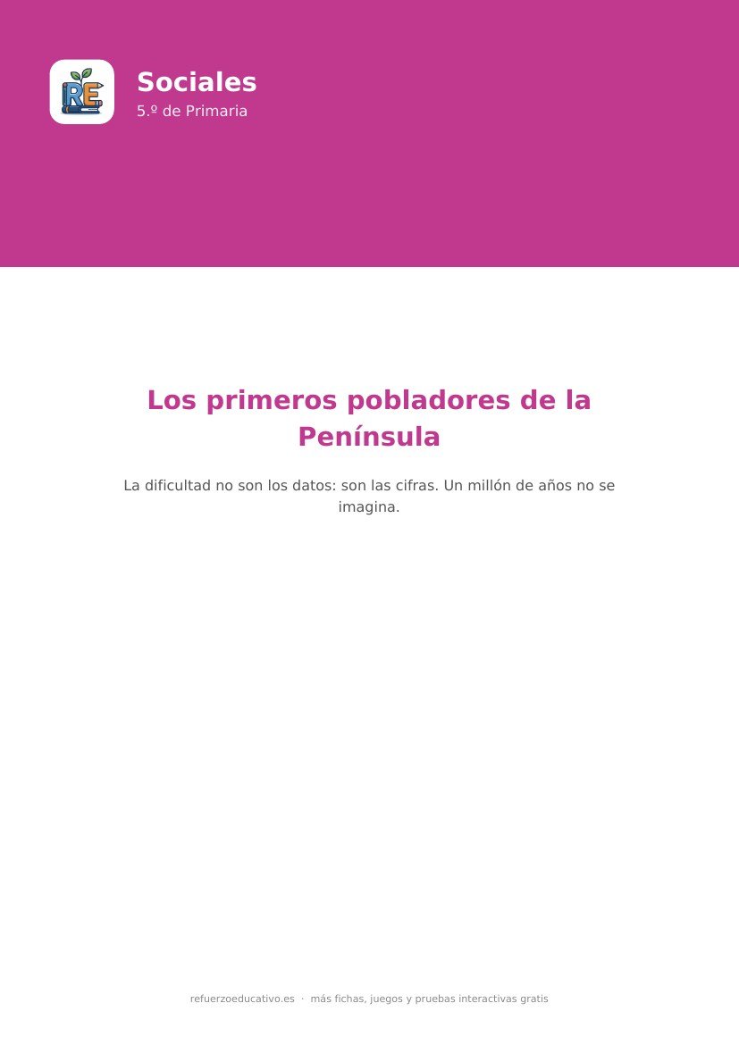 Portada de la ficha: Los primeros pobladores de la Península — Sociales 5.º (PDF)
