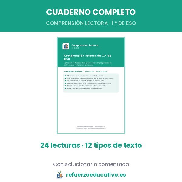 Comprension lectora de 1.o de ESO - cuaderno en PDF de refuerzoeducativo.es