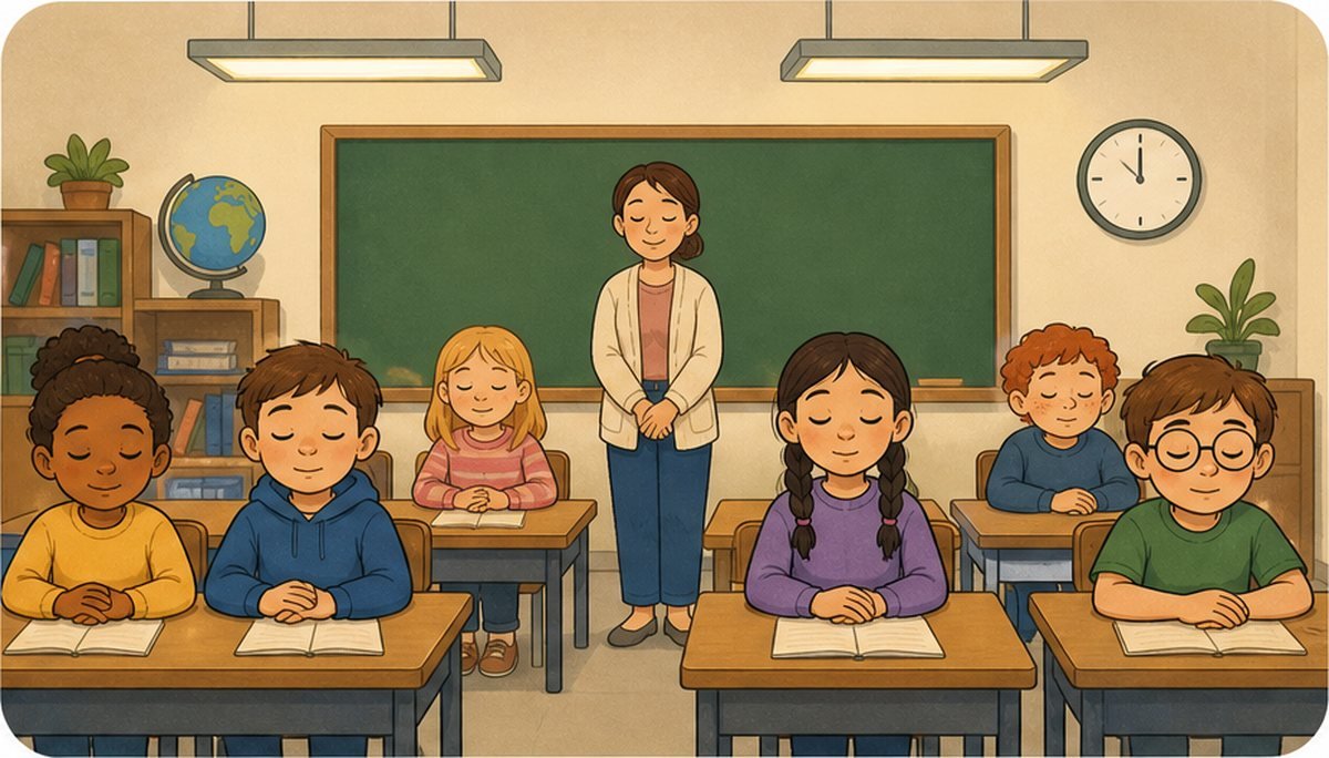 Toda la clase callada con los ojos cerrados